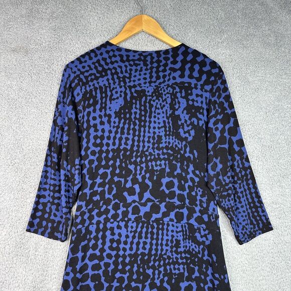 Mercer & Madison 1X Blue Black Abstract Animal Print Faux Wrap Midi Dress - Picture 9 of 12